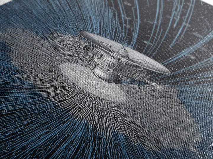 Deep Space Satellite Wall Art, Blue Sci Fi Retro Art, Modern Abstract Art Print, Large Panoramic Poster For Office Decor