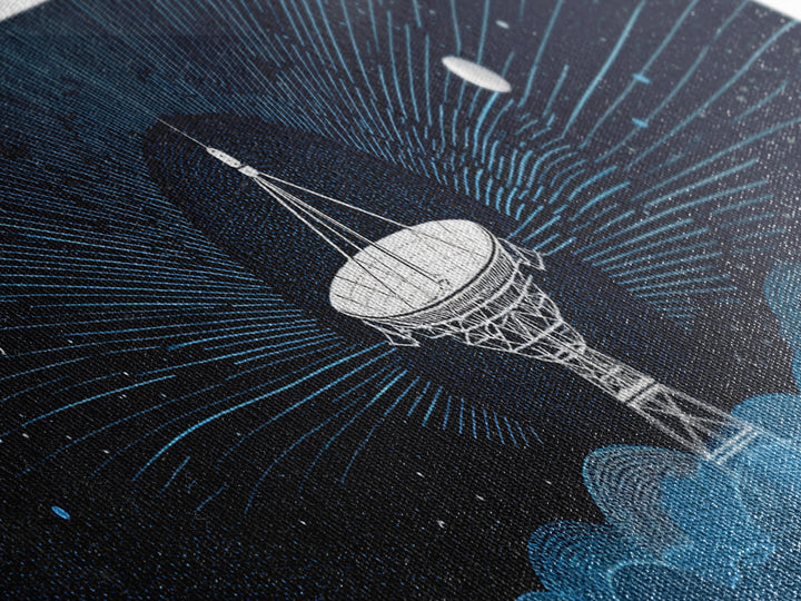 White Radio Telescope Moonlit Wall Art, Retro Sci Fi Observatory Print, Mid Century Modern Space Poster, Blue Panoramic Decor