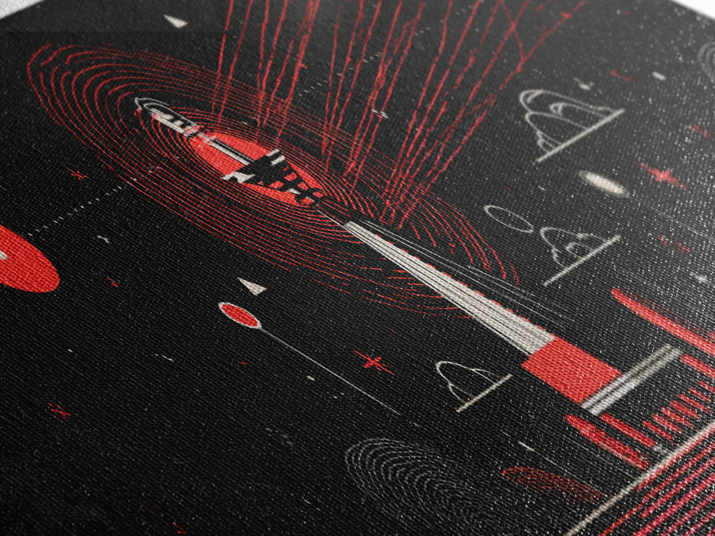 Red Observatory Beacon Wall Art, Retro Sci Fi Space Poster, Mid Century Modern Atomic Radio Telescope Panoramic Canvas Print