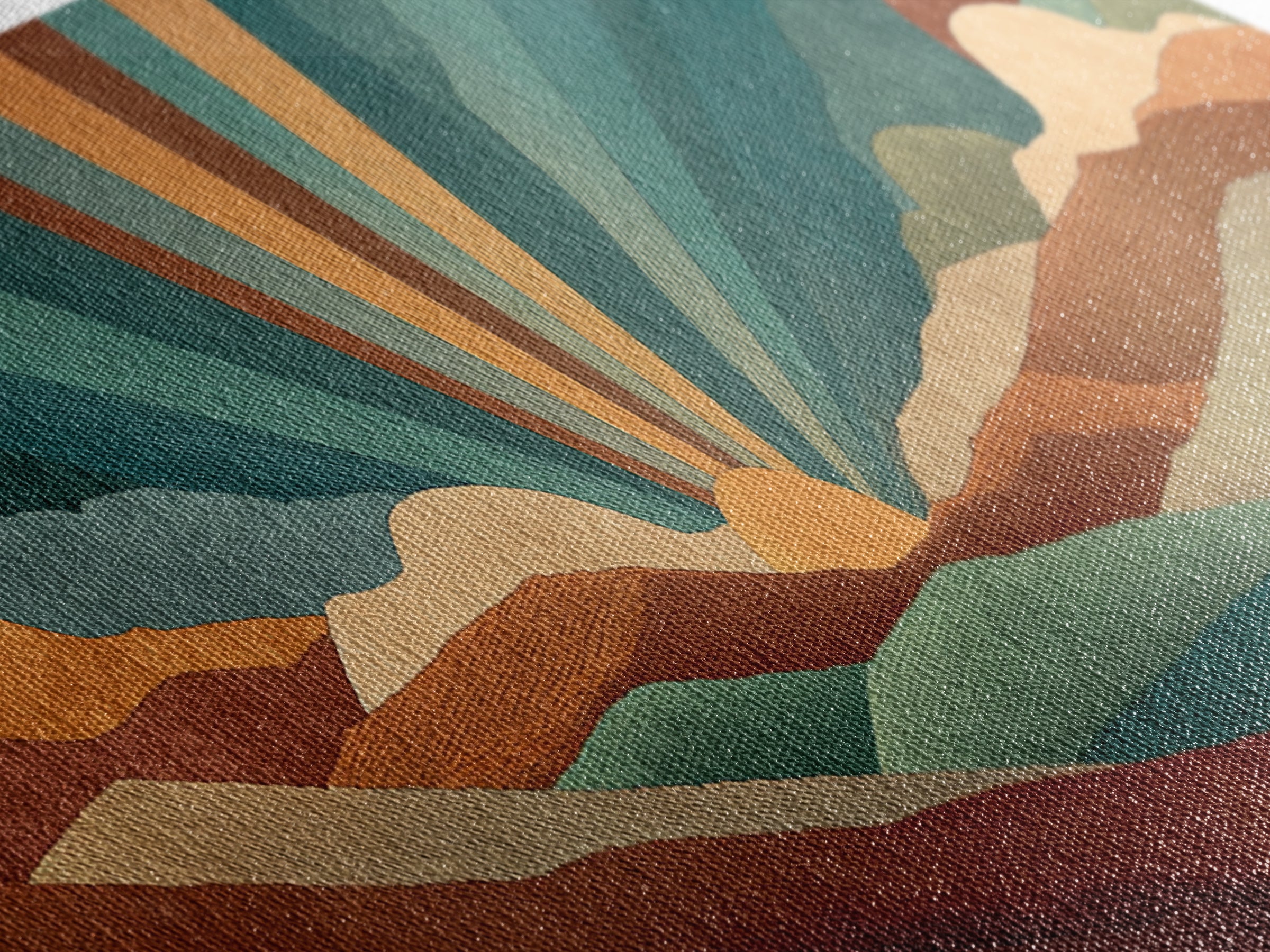 Teal And Burnt Orange Mountain Sunrise Canvas Print, Midcentury Abstract Wall Art, Modern Retro Decor, Boho Desert Poster