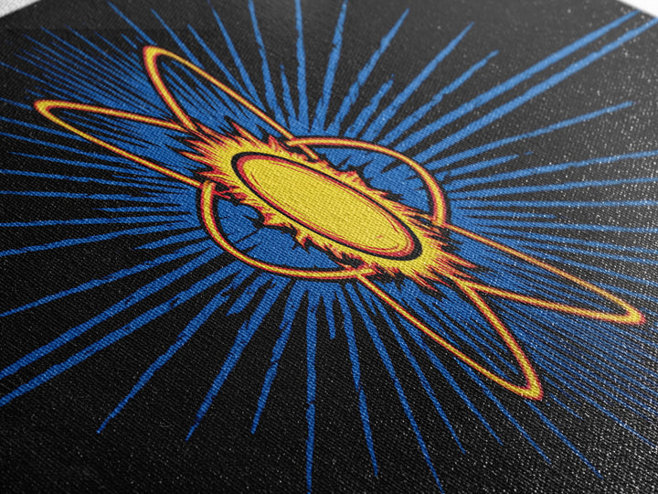 Glowing Atom With Blue Rays Wall Art, Atomic Retro Poster, Midcentury Modern Decor, Space Abstract Art, Geometric MCM Print