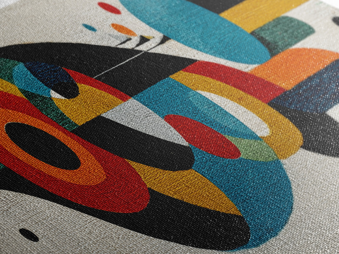 Midcentury Abstract Bird With Circles Wall Art, Geometric Canvas Print, Colorful MCM Decor, Modern Living Room Poster Art Print