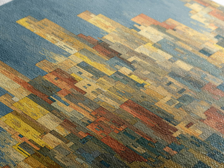 Sunlit Abstract City Skyline Wall Art, Blue And Yellow Urban Print, Midcentury Modern Decor, Living Room Office Art Decor
