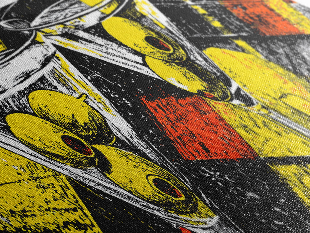 Bold Martini Glasses And Olives Wall Art, Retro Modern Cocktail Bar Decor, Yellow Black MCM Kitchen Poster Print For Lounge Decor