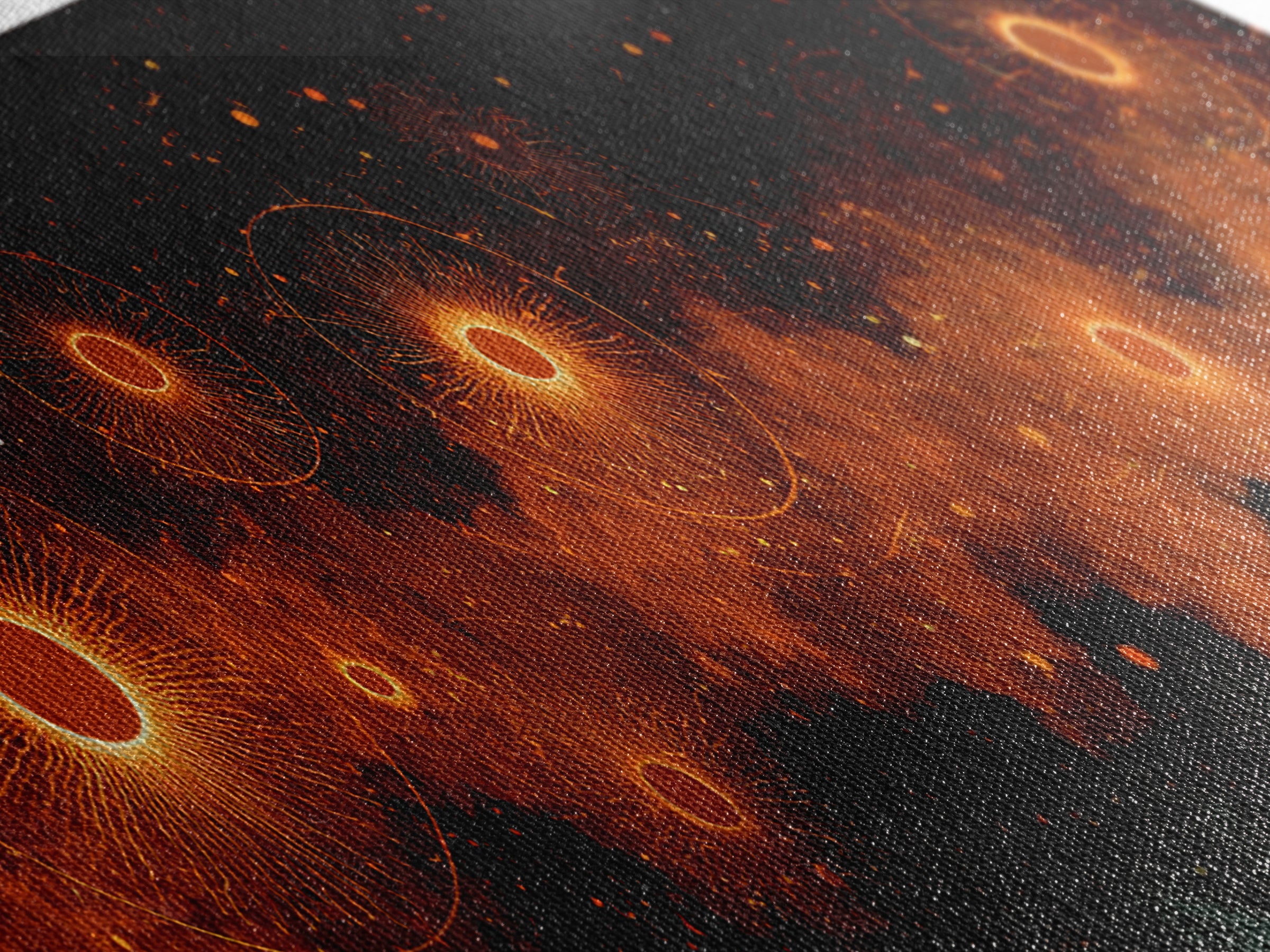 Glowing Orange Cosmic Suns Canvas Print, Space Abstract Wall Art, Modern Retro Poster, Moody Bedroom Office Decor Artwork