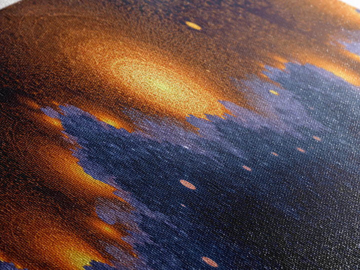 Golden Sun Over Blue Forest Wall Art, Cosmic Nature Canvas Print, Modern Abstract Poster, Moody Bedroom Office Decor Artwork