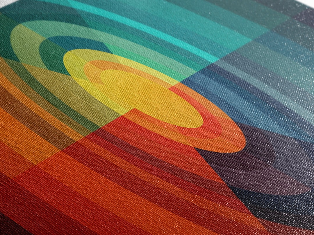 Rainbow Concentric Sunburst Canvas Print, Midcentury Modern Wall Art, Geometric Retro Poster, Colorful Bauhaus Home Decor