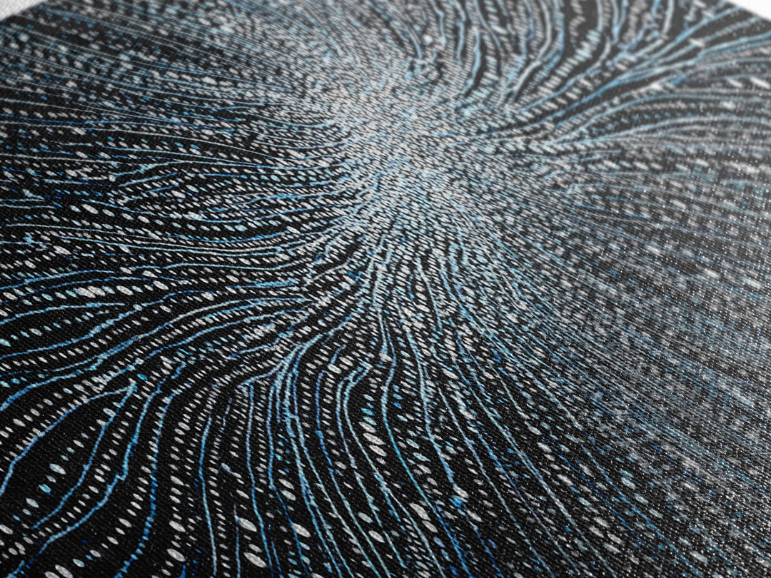 Blue White Particle Wave Canvas Print, Modern Abstract Wall Art, Digital Motion Poster, Sci Fi Space Decor For Home Office
