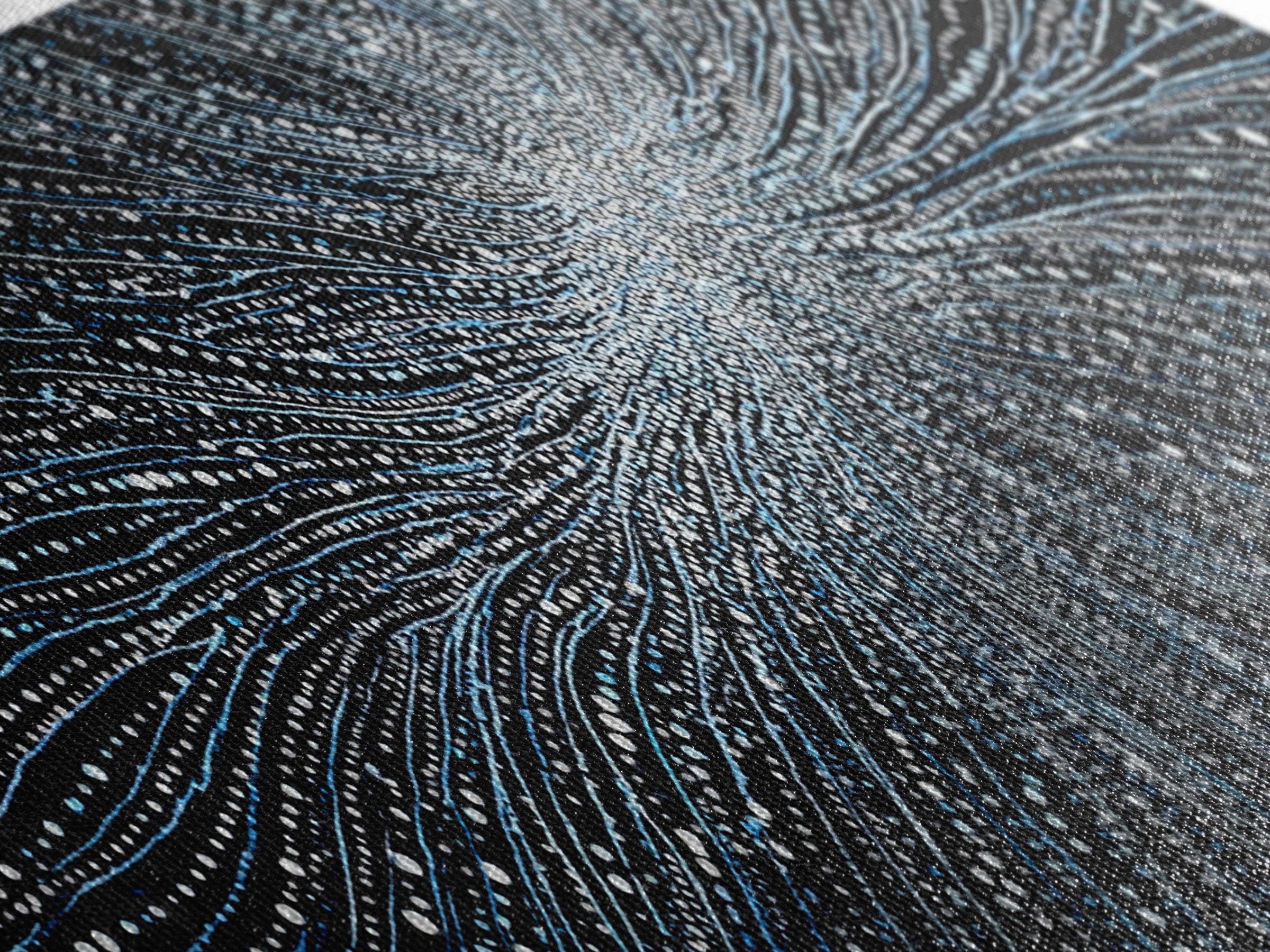 Blue White Particle Wave Canvas Print, Modern Abstract Wall Art, Digital Motion Poster, Sci Fi Space Decor For Home Office