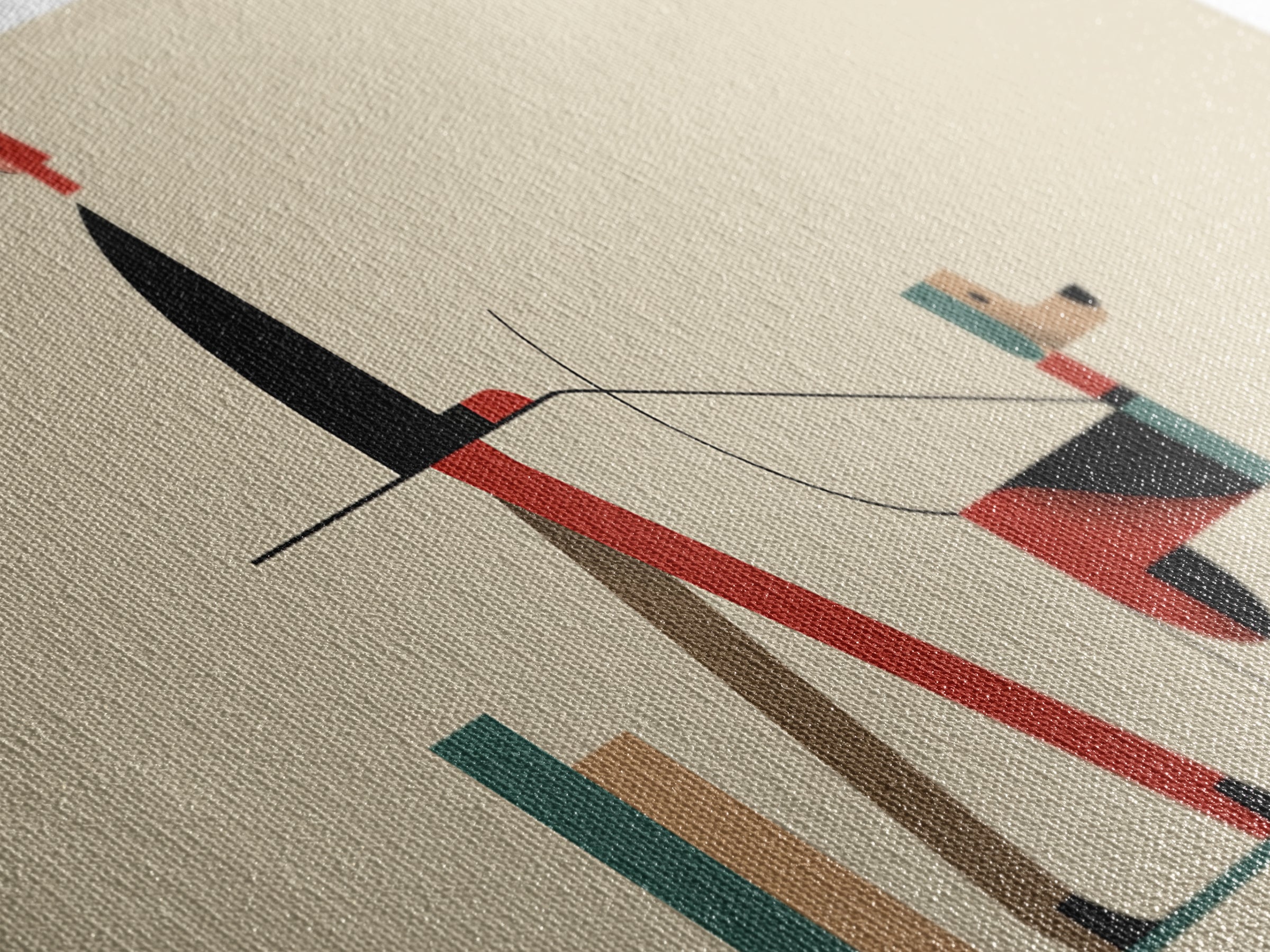 Minimal Man Walking Dog Framed Canvas Print, Mid Century Modern Art, Scandinavian Modern Wall Decor, Geometric Home Decor