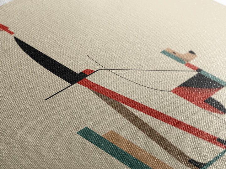 Minimal Man Walking Dog Framed Canvas Print, Mid Century Modern Art, Scandinavian Modern Wall Decor, Geometric Home Decor