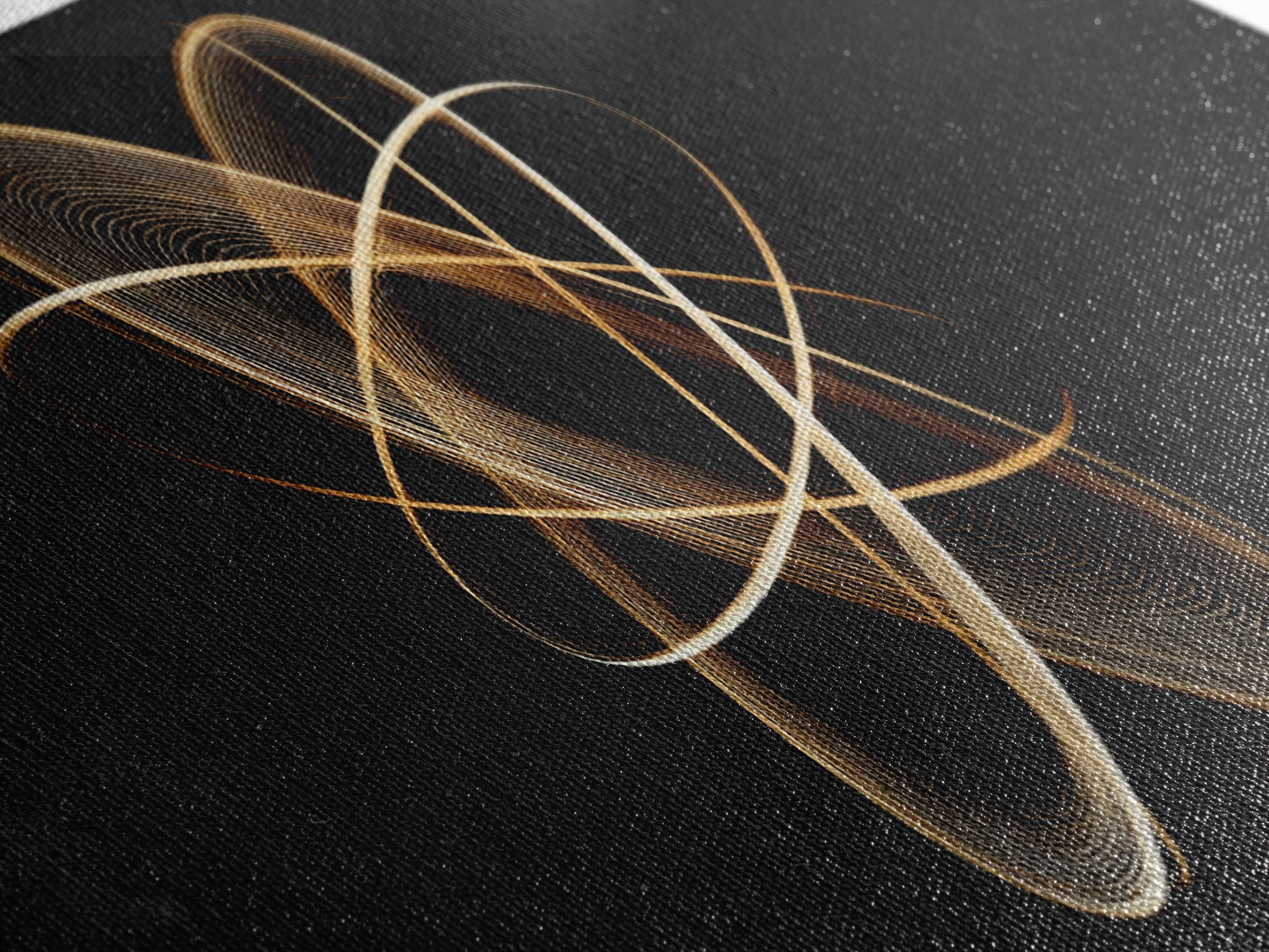 Gold Atomic Orbit Abstract Framed Canvas Print, Midcentury Modern Wall Art, Space Abstract Art, Retro Office Decor, Black Gold Decor