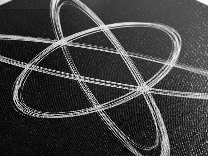 White Atomic Orbit Lines Canvas Print, Midcentury Modern Wall Art, Black And White Geometric Poster, Space Age Decor, Retro Office