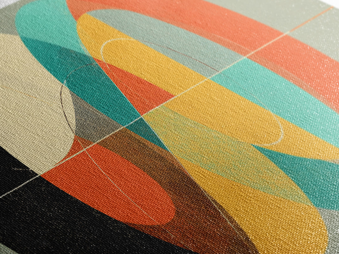 Textured Interlocking Circle Wall Art, Midcentury Modern Geometric Print, Bauhaus Abstract Decor, Colorful MCM Canvas Art