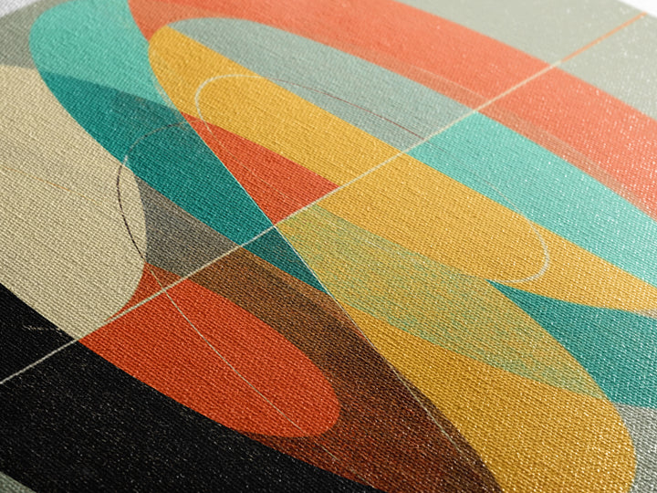Textured Interlocking Circle Wall Art, Midcentury Modern Geometric Print, Bauhaus Abstract Decor, Colorful MCM Canvas Art
