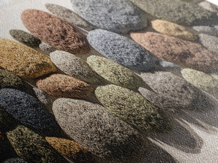 Neutral Pebble Stone Cluster Framed Canvas Print, Organic Abstract Wall Art, Modern Home Decor, Earth Tone Texture Poster
