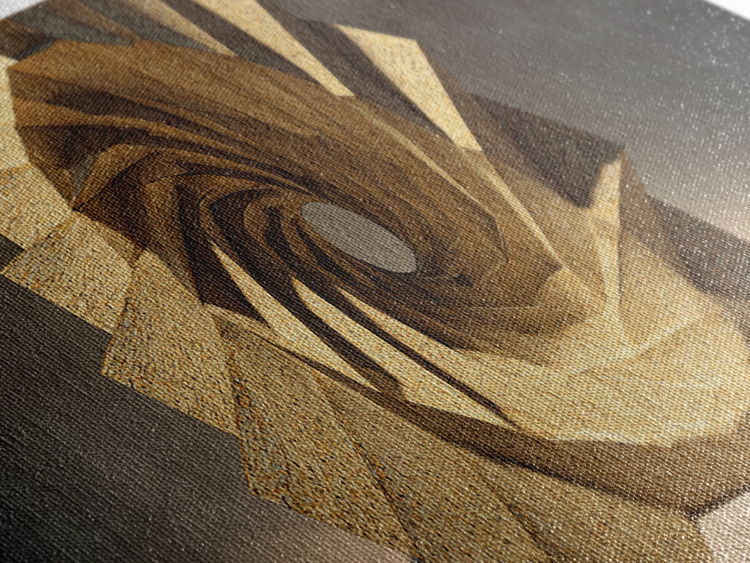 Golden Spiral Vortex Sculpture Framed Canvas Print, Modern Sculpture, Geometric Wall Art, Abstract Decor, Statement Piece