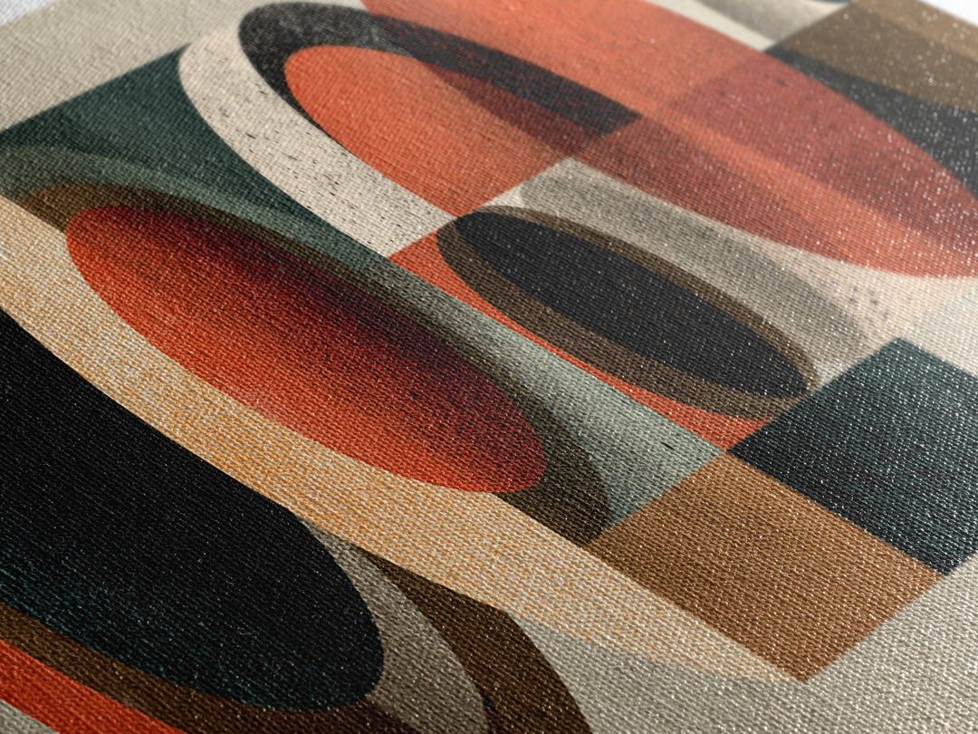 Black Orange Cream Geometric Shapes Wall Art, Midcentury Modern Canvas Print, Bauhaus Abstract Decor For Home Office Interior