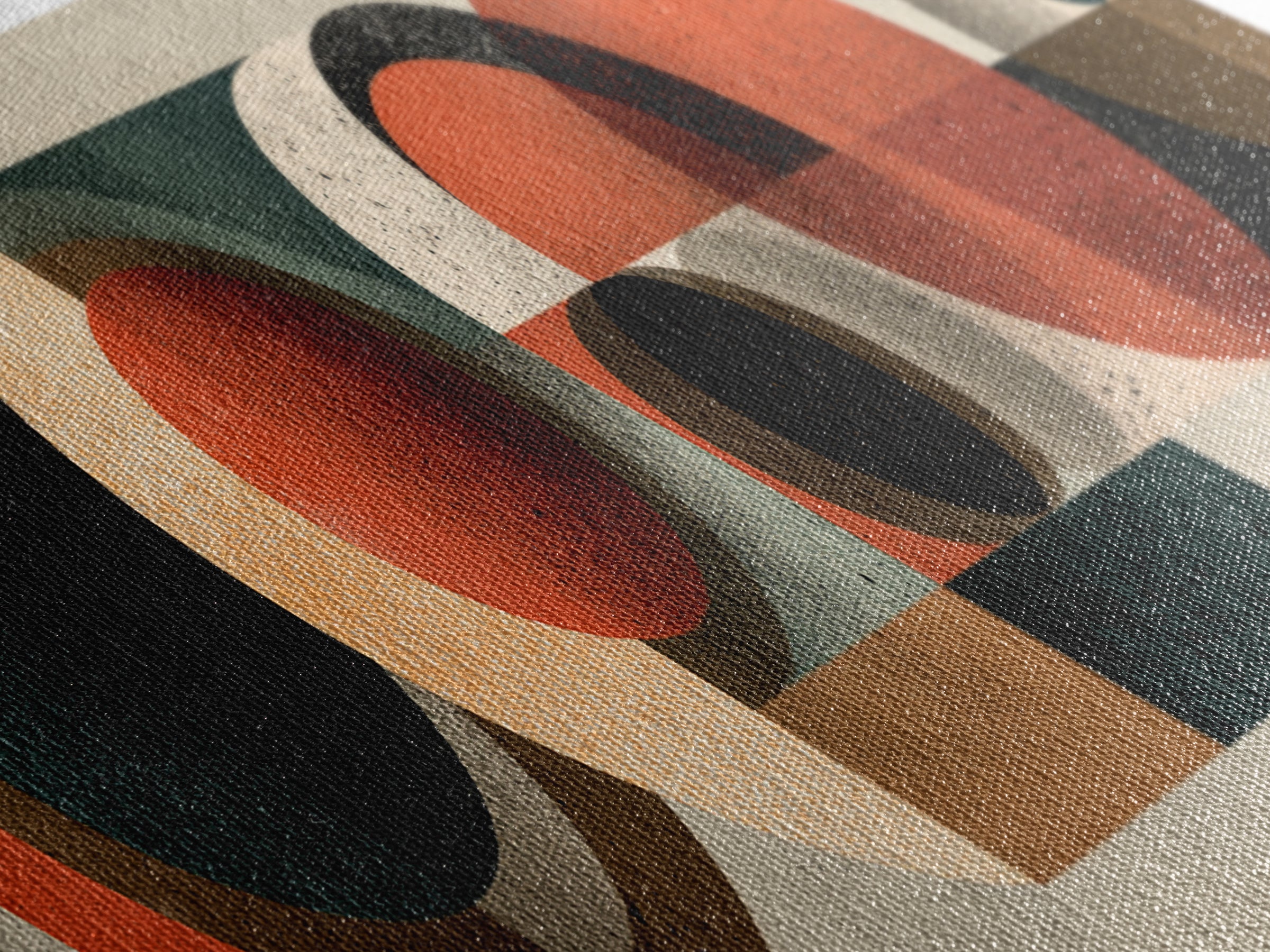 Black Orange Cream Geometric Shapes Wall Art, Midcentury Modern Canvas Print, Bauhaus Abstract Decor For Home Office Interior