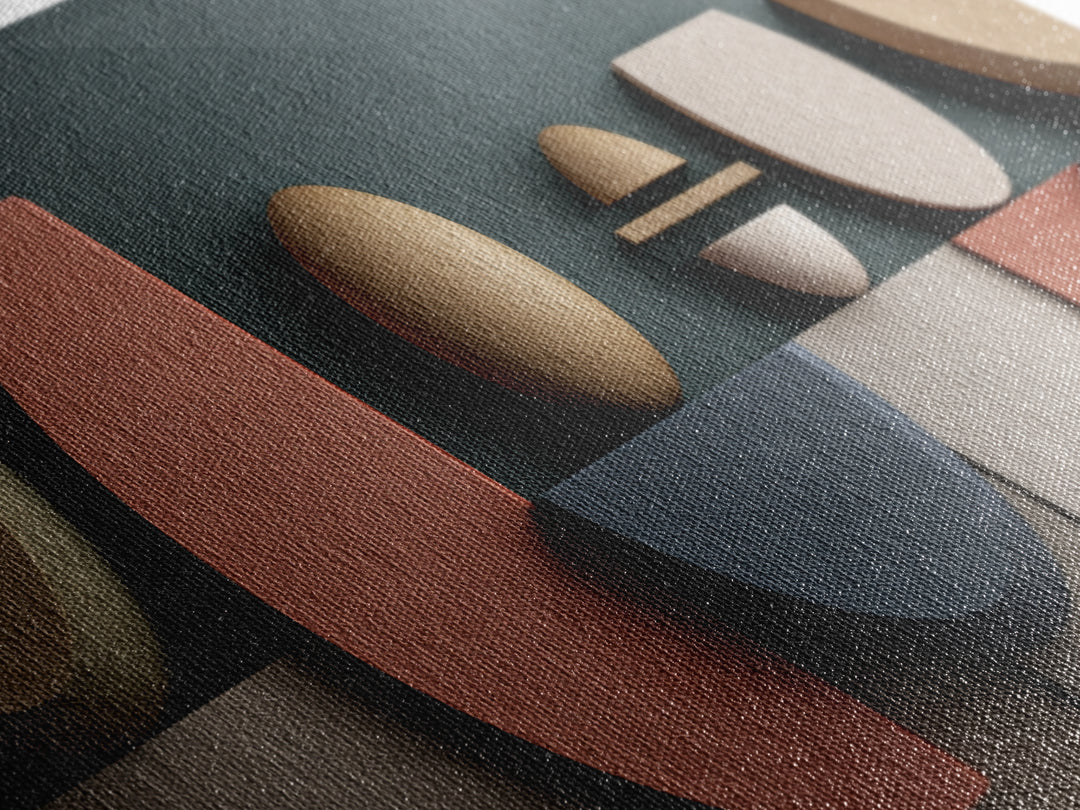 Textured Geometric Shapes In Teal Terracotta And Stone Wall Art, Midcentury Modern Abstract Print, Retro MCM Home Decor Gift