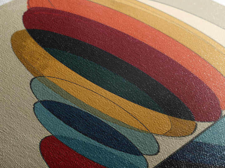 Overlapping Retro Circles In Ochre Red Blue And Cream Canvas Print, Midcentury Modern Art Print, Bauhaus MCM Wall Decor Poster