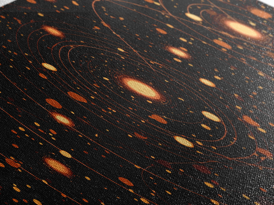 Orange Atomic Orbit Galaxy Wall Art, Mid Century Modern Abstract Science Poster, Retro Space Decor, Cosmic Home Art Print