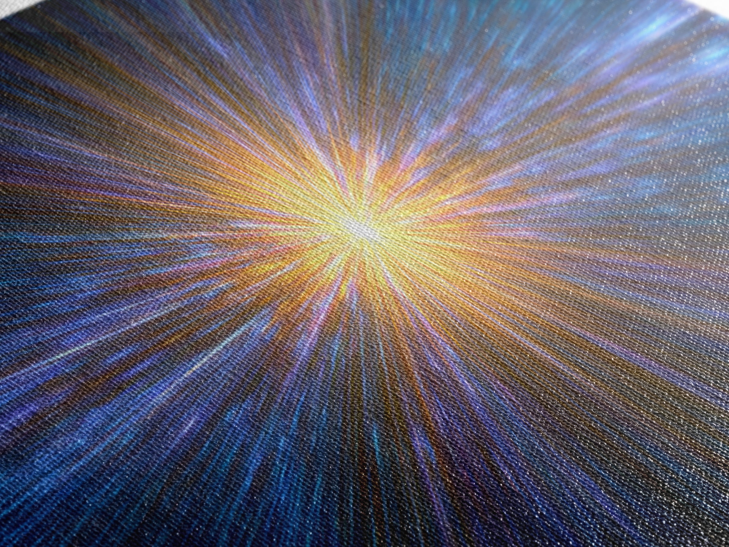 Radiant Blue And Gold Light Burst Horizon, Space Abstract Wall Art, Modern Digital Art Print, Sci Fi Canvas Print For Home