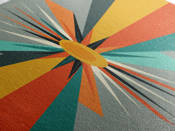 Atomic Orange Sunburst Rays Wall Art, Midcentury Modern Abstract Print, Retro Geometric Decor, MCM Living Room Poster Gift