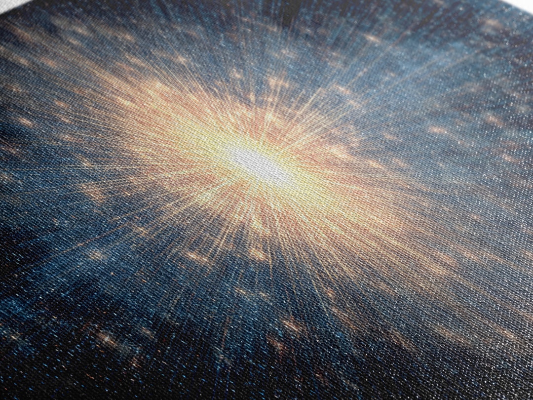 Cosmic Golden Starburst Canvas Print, Space Abstract Art, Modern Wall Decor, Sci Fi Galaxy Poster, Large Living Room Art