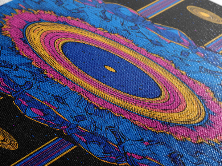 Blue Pink Cosmic Mandala Canvas Print, Psychedelic Abstract Wall Art, Retro Space Poster, Modern Geometric Home Decor Print