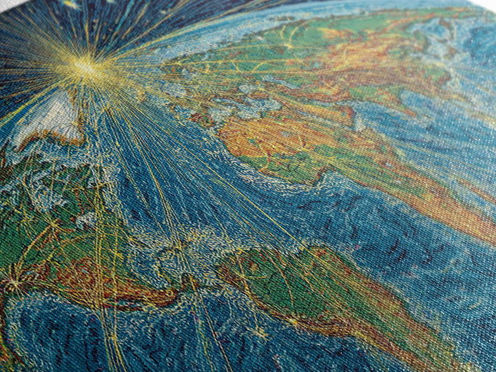 Radiant Earth From Space Wall Art, Midcentury Modern Map Poster, Cosmic Retro Illustration Canvas Print, Blue Home Decor