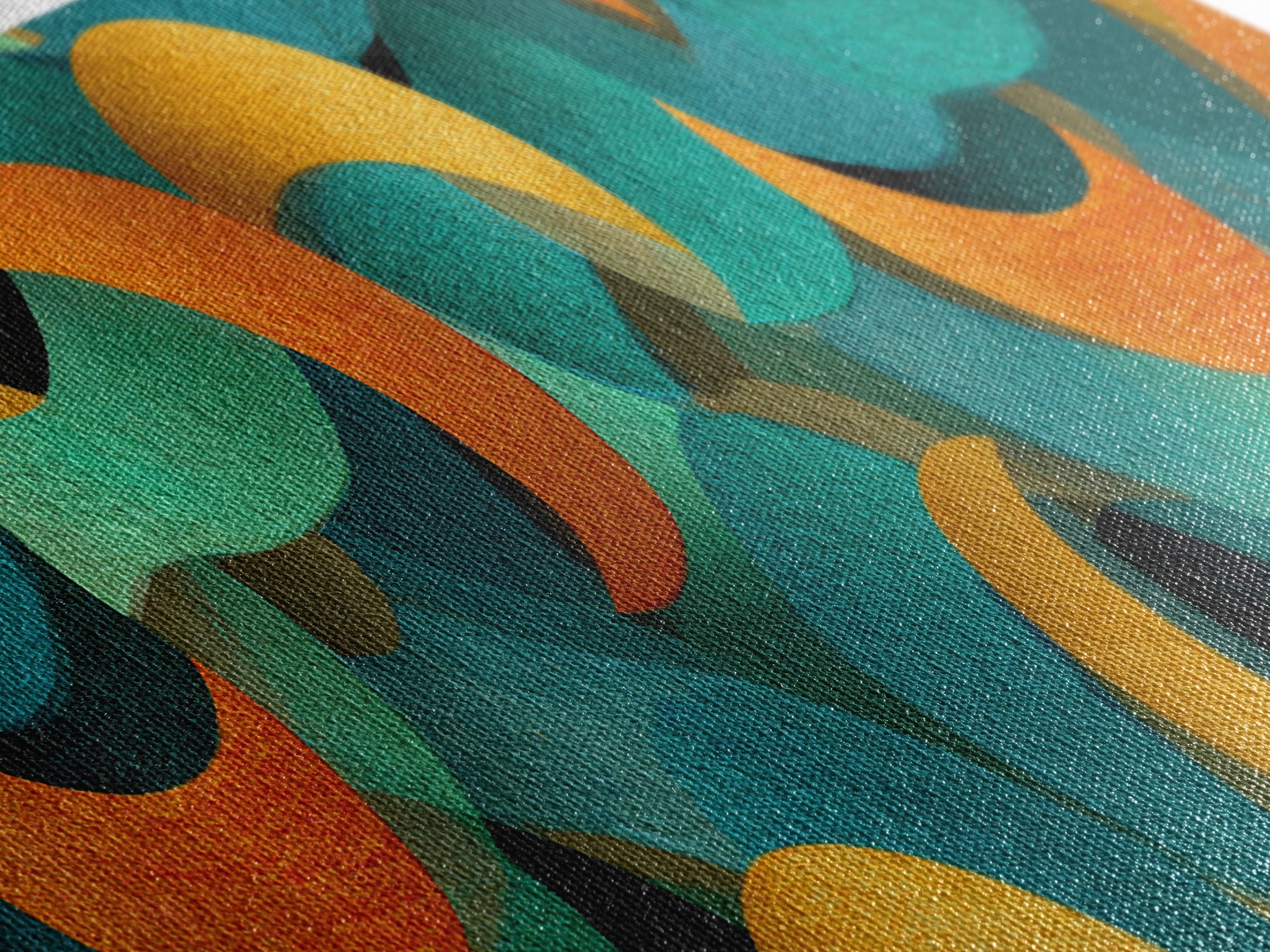 Layered Teal Orange And Gold Crescent Moon Shapes Canvas Print, Retro Mid Century Modern Wall Art, Abstract Pattern Decor