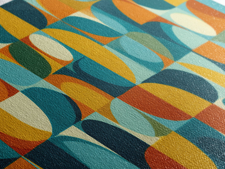 Teal Orange Aqua Rounded Geometric Shapes Canvas Print, Mid Century Modern Wall Art, Retro Bauhaus Poster, Living Room Decor