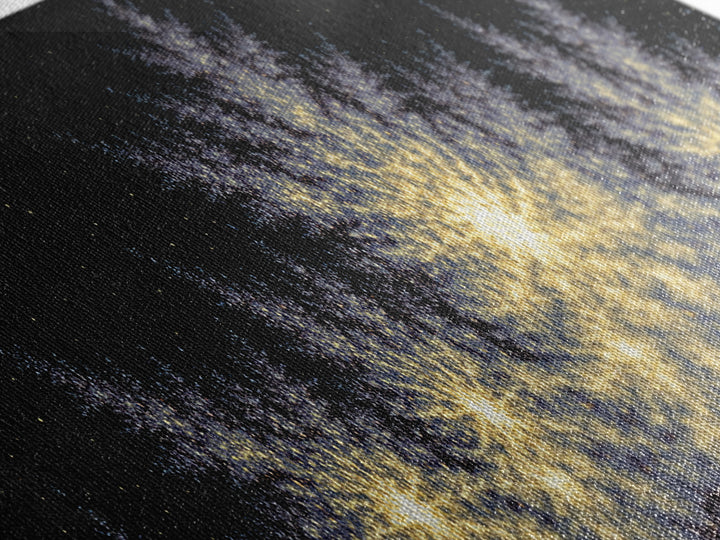 Golden Sparkling Tree Line Wall Art, Panoramic Winter Night Poster, Modern Abstract Art Print, Festive Metallic Home Decor