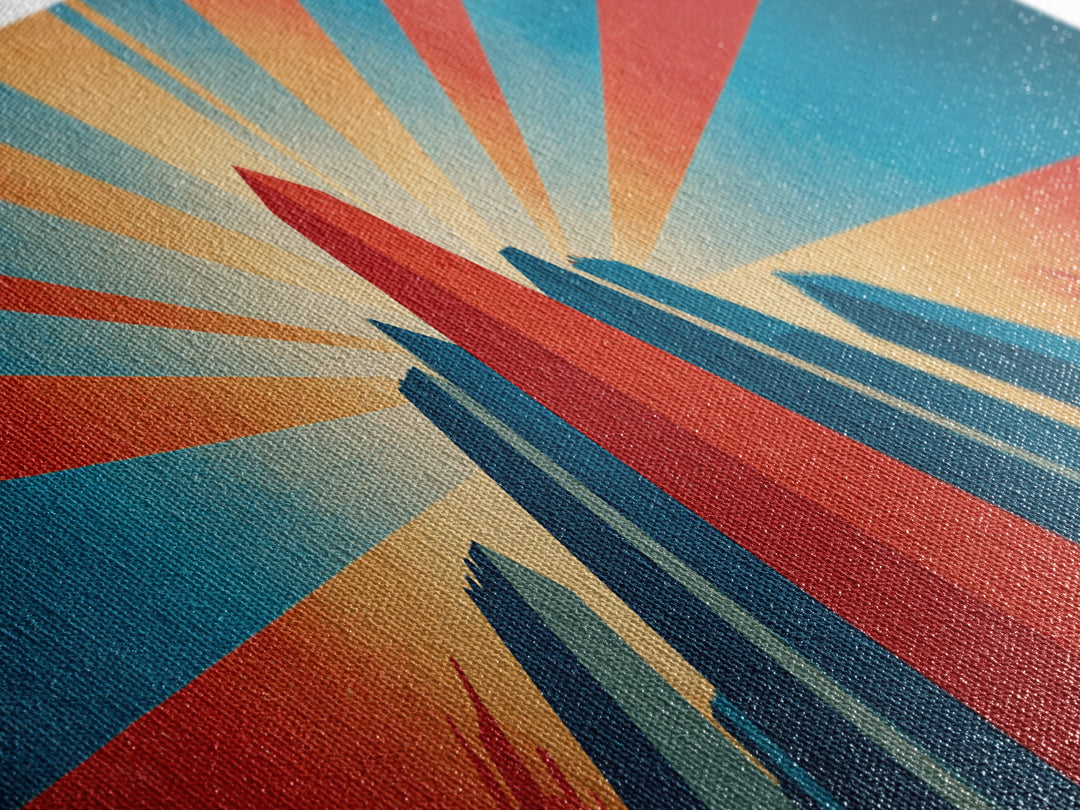 Dramatic Art Deco Skyscraper Wall Art, Panoramic Sunburst City Poster, Retro Modern Art Print, Bold Office Wall Decor Gift