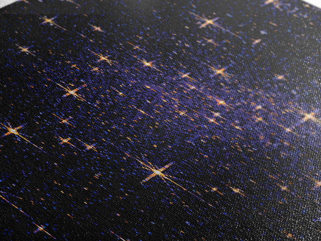 Golden Star Field Canvas Print, Cosmic Modern Wall Art, Navy Celestial Space Poster, Elegant Bedroom Home Office Decor Gift