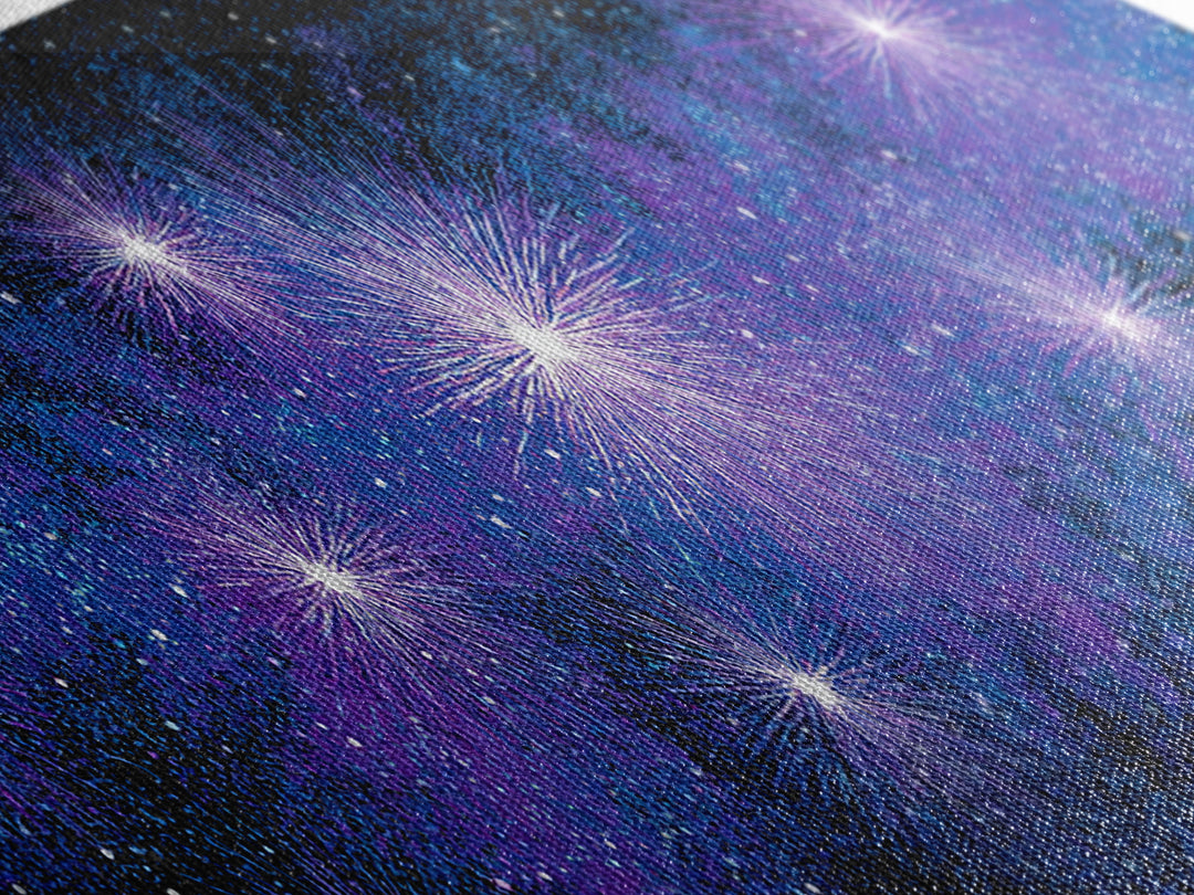 Purple Blue Galaxy Starburst Wall Art, Cosmic Modern Abstract Print, Celestial Space Decor, Vibrant Bedroom And Home Office Canvas Gift
