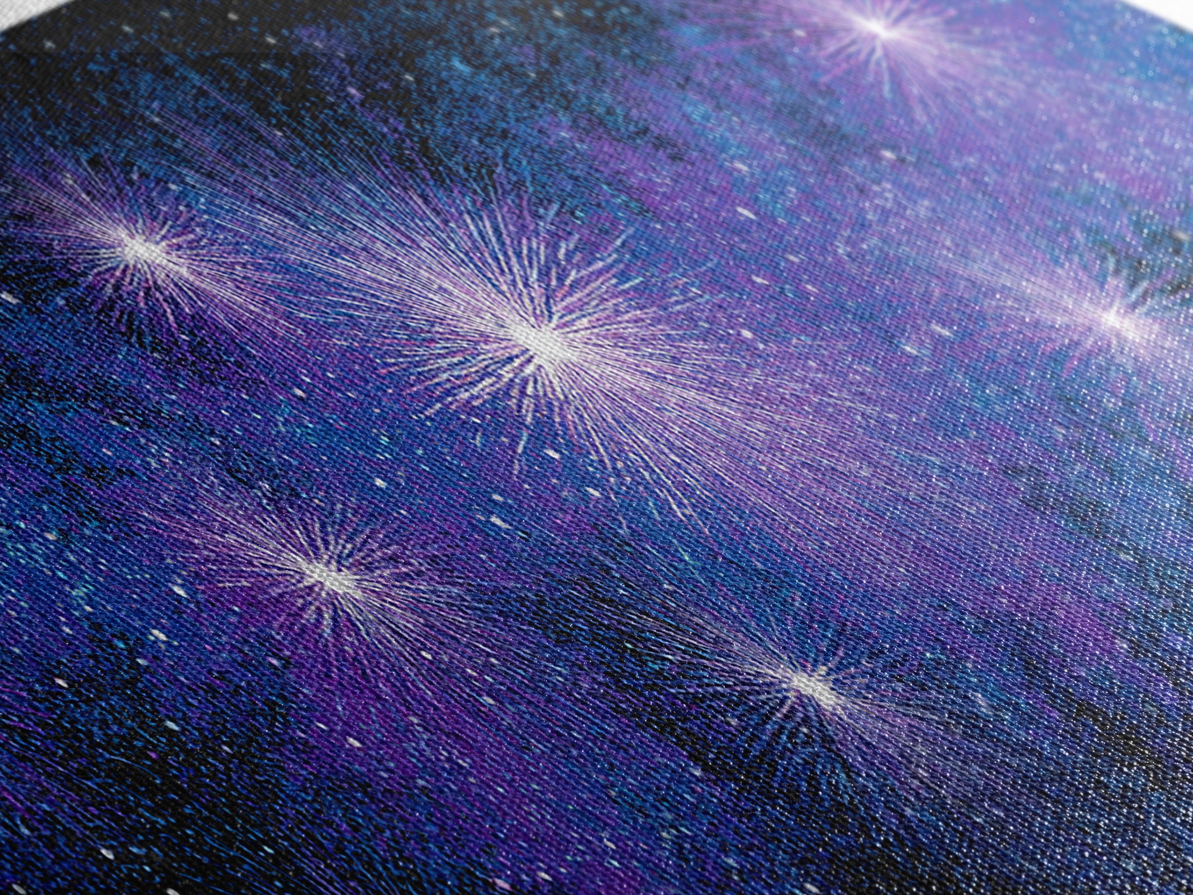 Purple Blue Galaxy Starburst Wall Art, Cosmic Modern Abstract Print, Celestial Space Decor, Vibrant Bedroom And Home Office Canvas Gift
