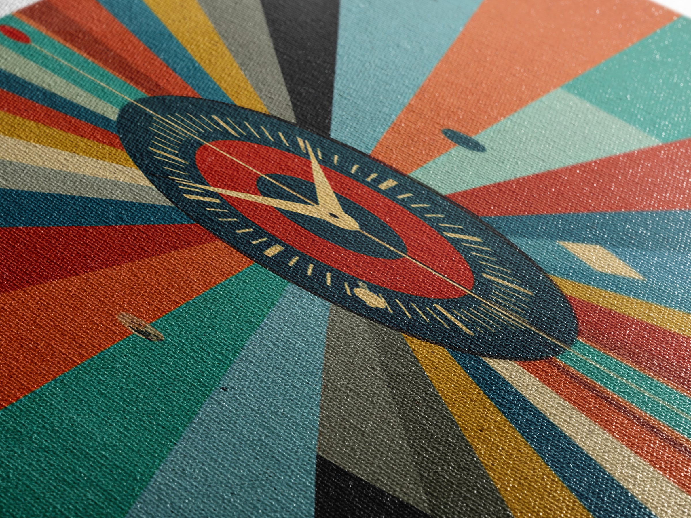 Atomic Clock Sunburst Wall Art, Midcentury Modern Canvas, Retro Geometric Poster, MCM Home Decor, Panoramic Abstract Print