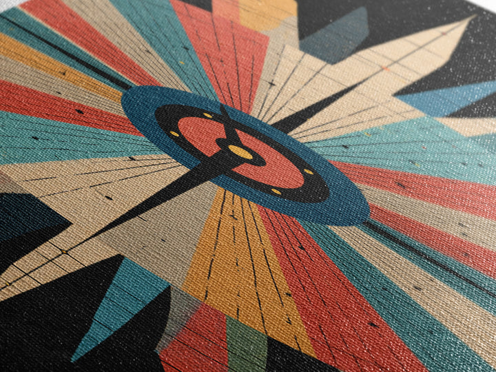 Retro Atomic Target Starburst Wall Art, Midcentury Modern Abstract Print, Geometric MCM Decor, Panoramic Space Age Poster