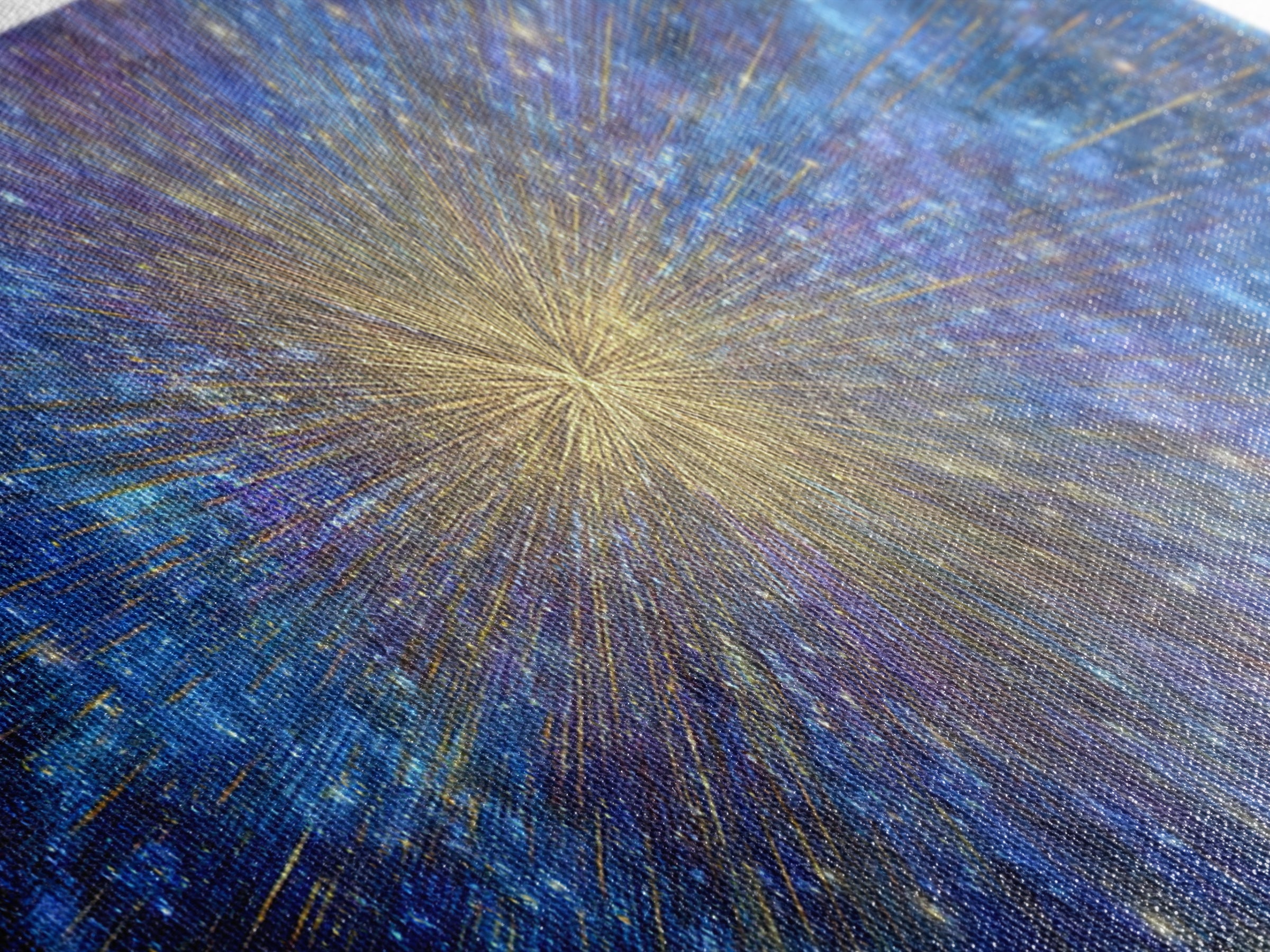 Blue Gold Cosmic Starburst Canvas Print, Space Abstract Wall Decor, Modern Digital Art, Galaxy Light Speed Panoramic Poster