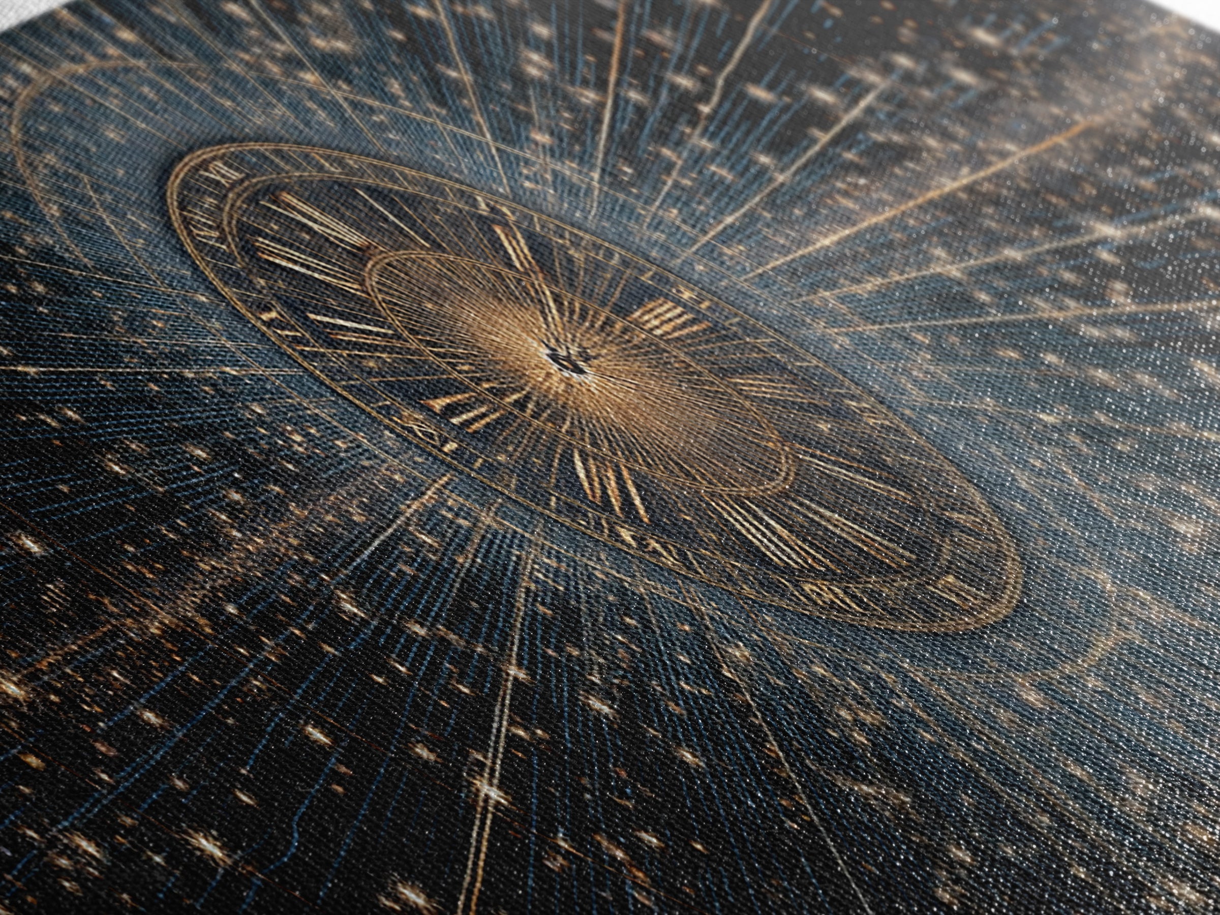 Celestial Clock Time Warp Wall Art, Gold Blue Cosmic Abstract Poster, Modern Space Decor, Panoramic Galaxy Artwork Print