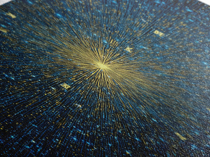 Golden Core Light Speed Canvas Print, Blue Galaxy Abstract Wall Decor, Modern Space Poster, Cosmic Panoramic Digital Artwork