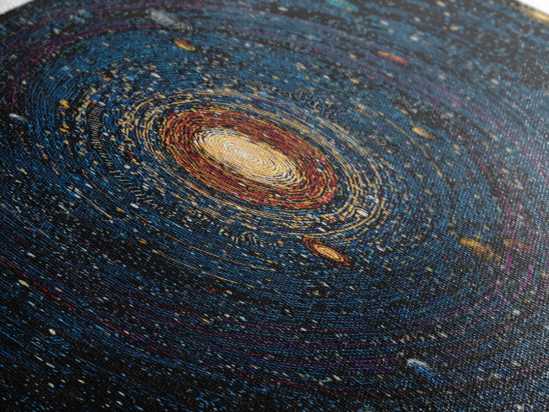 Spiral Galaxy Star Map Canvas Print, Blue Orange Cosmic Wall Decor, Modern Space Abstract Poster, Panoramic Astronomy Art