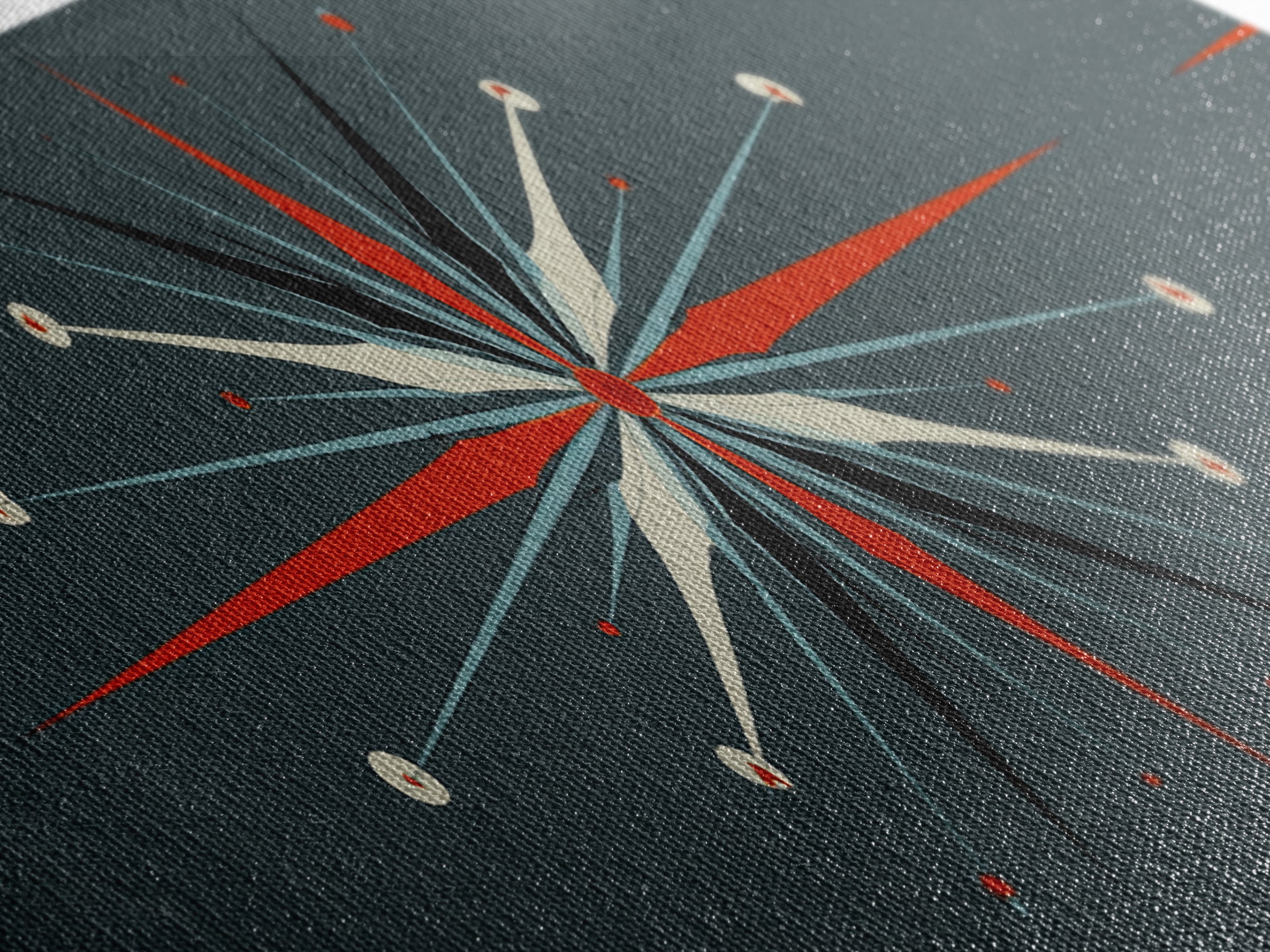 Atomic Red And Teal Starburst Wall Art, Mid Century Modern Decor, Retro Geometric Print, MCM Wall Decor, Space Abstract Art