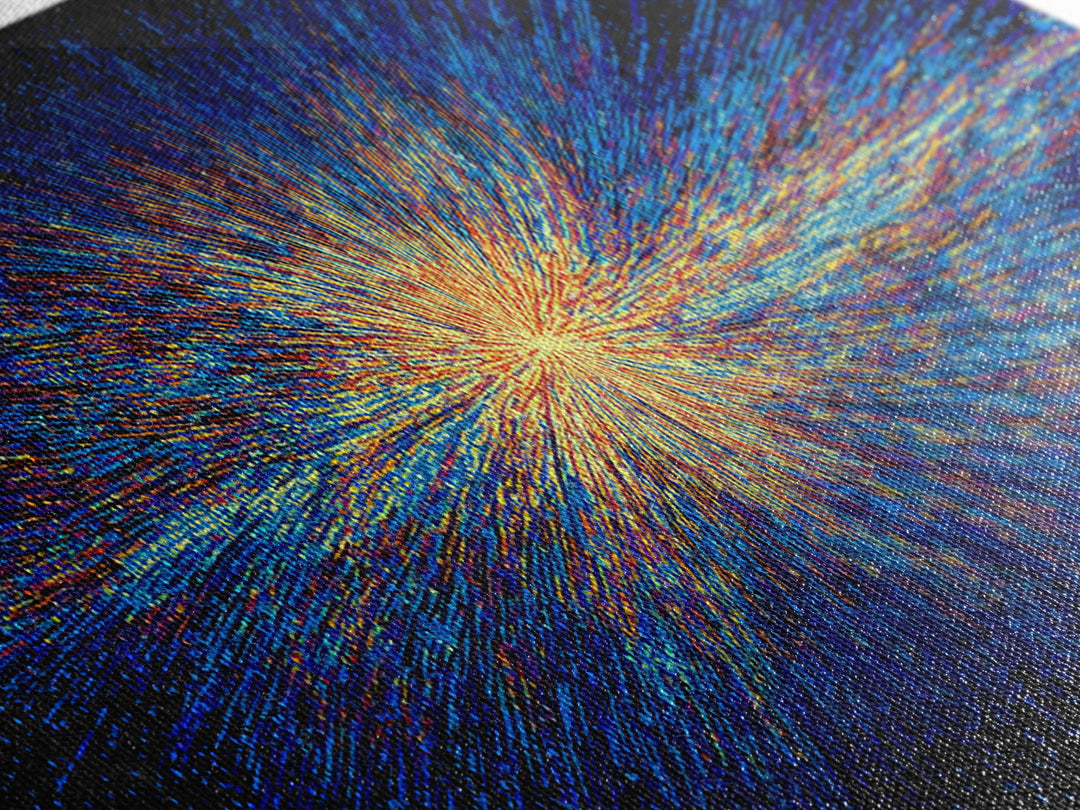 Blue And Orange Particle Burst Canvas Print, Cosmic Retro Wall Art, Modern Abstract Art Print, Space Abstract Art, Digital Art