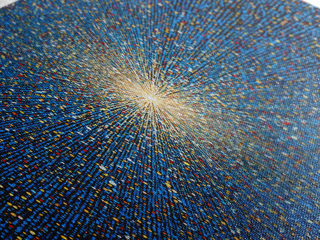 Blue Orange Pixel Particle Burst Canvas Print, Modern Abstract Art, Digital Art Print, Retro Sci Fi Wall Decor, Space Poster