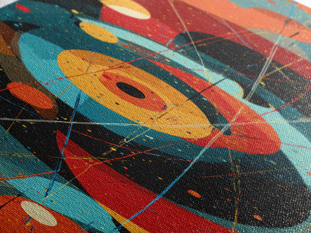 Vibrant Cosmic Circles And Orbits Canvas Print, Midcentury Modern Abstract Wall Art, Space Age Retro Office Decor, Large Art Print