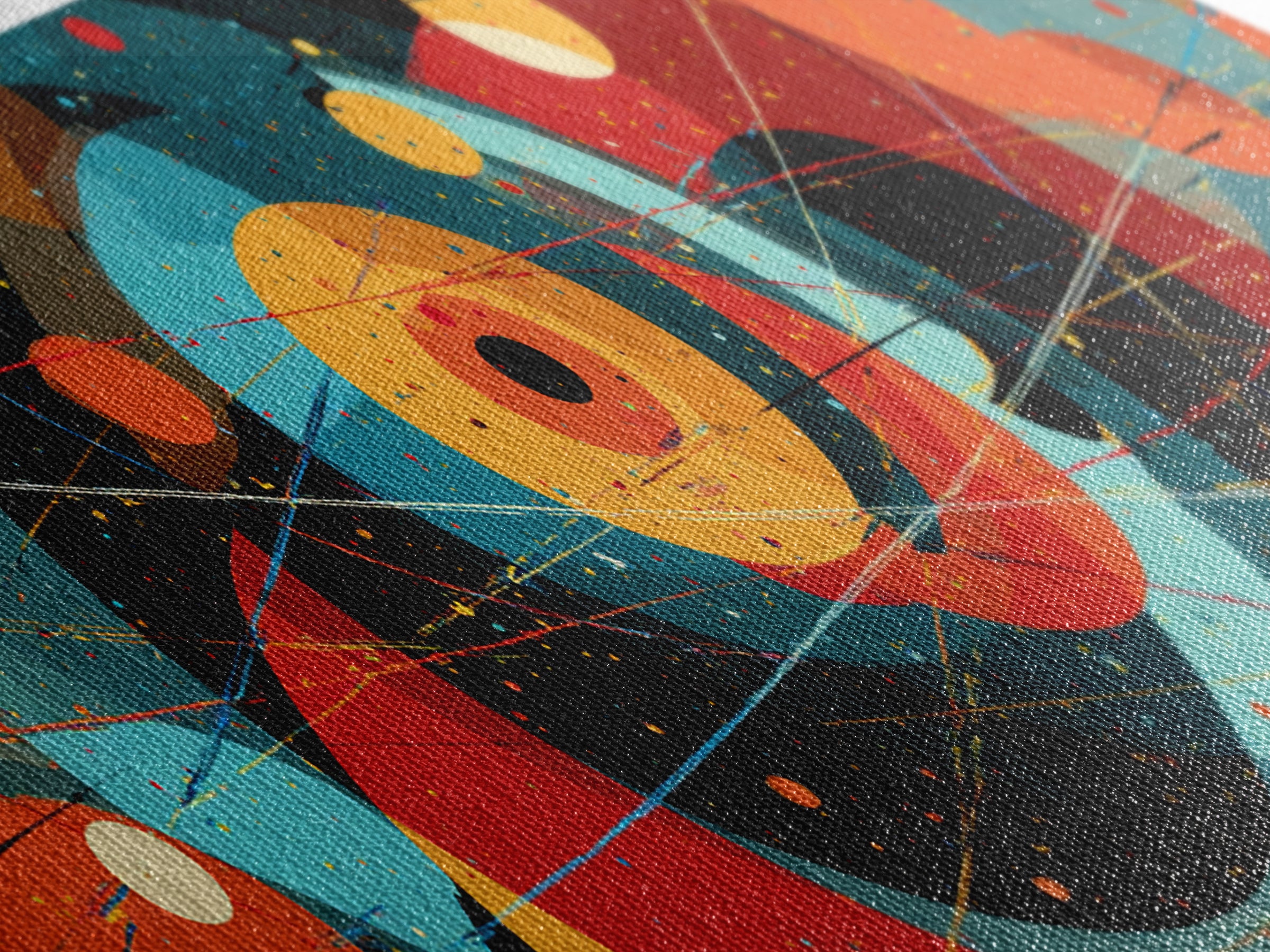 Vibrant Cosmic Circles And Orbits Canvas Print, Midcentury Modern Abstract Wall Art, Space Age Retro Office Decor, Large Art Print