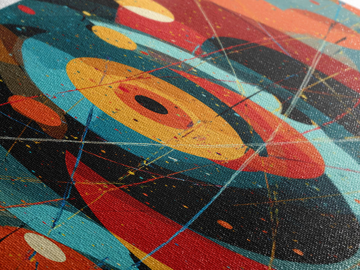Vibrant Cosmic Circles And Orbits Canvas Print, Midcentury Modern Abstract Wall Art, Space Age Retro Office Decor, Large Art Print